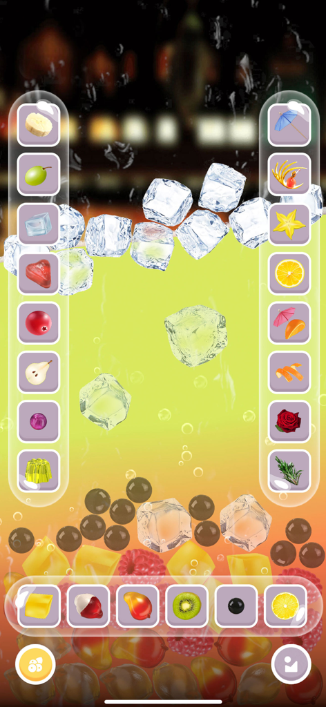 Drink & Make Boba Bubble Tea - Interfaz virtual de creación de bebidas para té de boba con toppings de frutas y cubitos de hielo