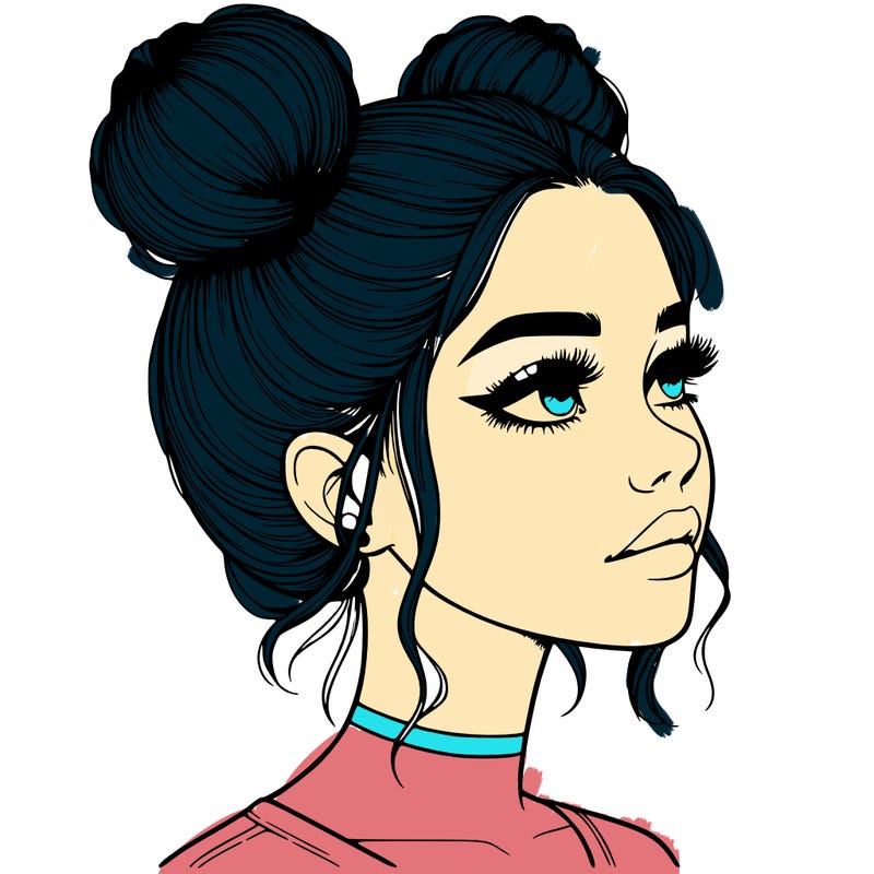 realistic girl with buns on the top of her head