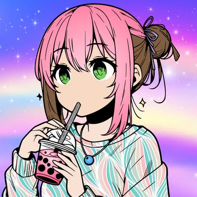 manga character drinking boba