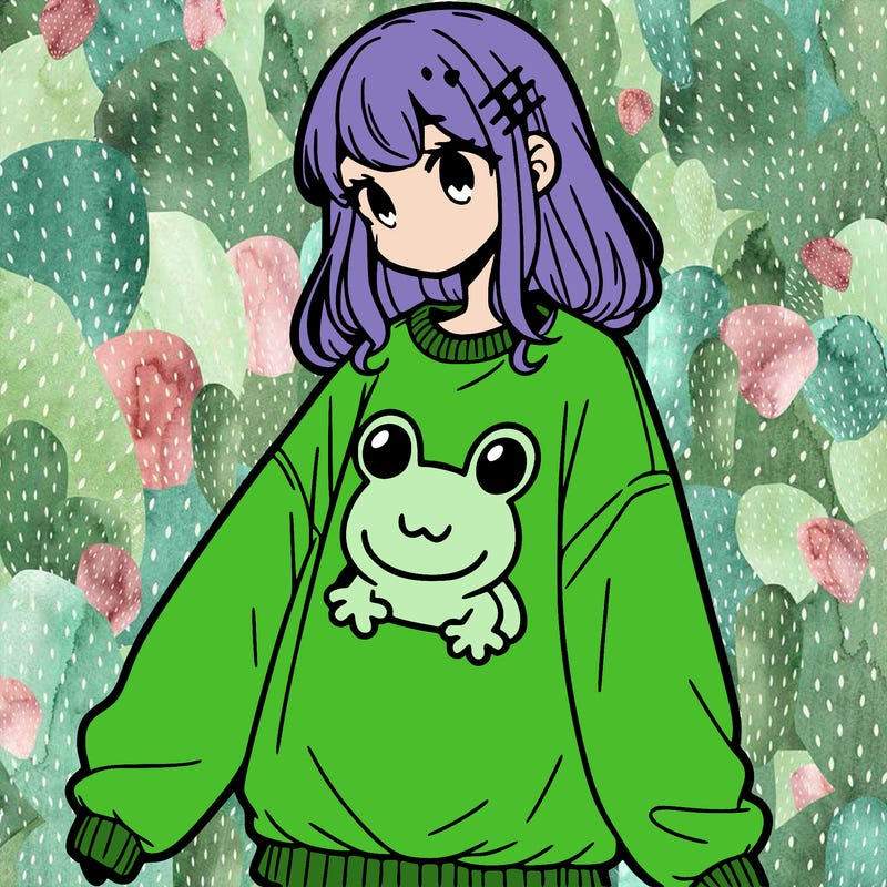 girl wearing frogging sweatshirt
