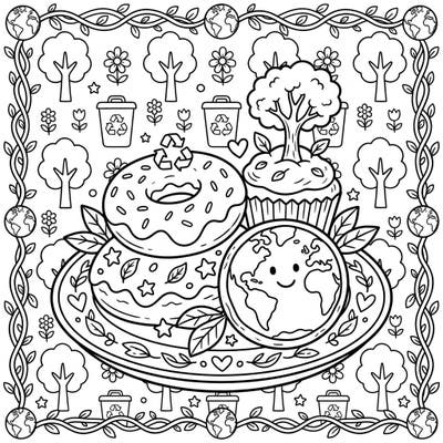 Get ready to celebrate Earth Day with this adorable coloring page featuring delicious pastries with an eco-friendly twist. Kids will love bringing these sweet treats and planet-loving details to life with their favorite colors!