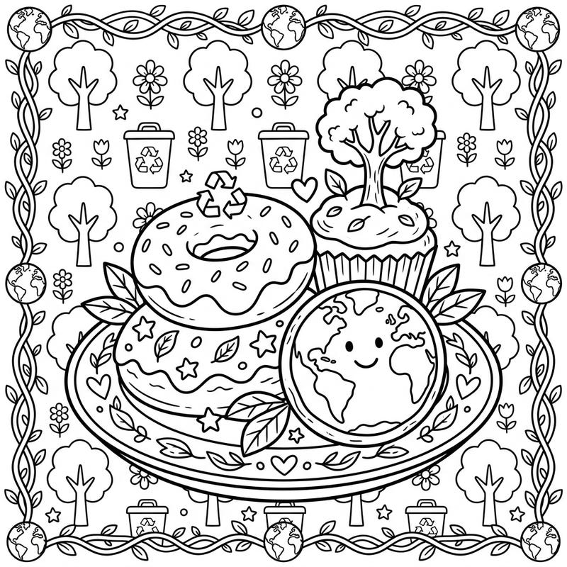 Get ready to celebrate Earth Day with this adorable coloring page featuring delicious pastries with an eco-friendly twist. Kids will love bringing these sweet treats and planet-loving details to life with their favorite colors!