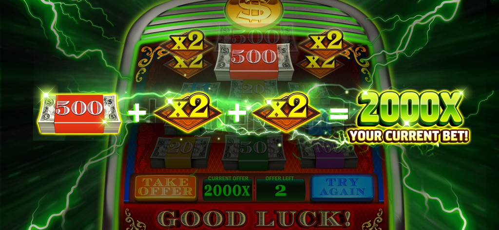 Ignite Classic Slots-Casino - Ignite Classic Slotsのゲーム内スクリーンショット。2000倍マルチプライヤージャックポットボーナス機能が表示されています。