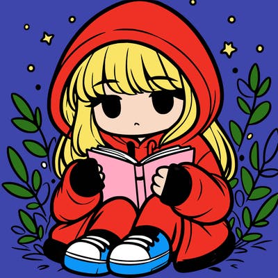 girl in oversized hoodie reading a book