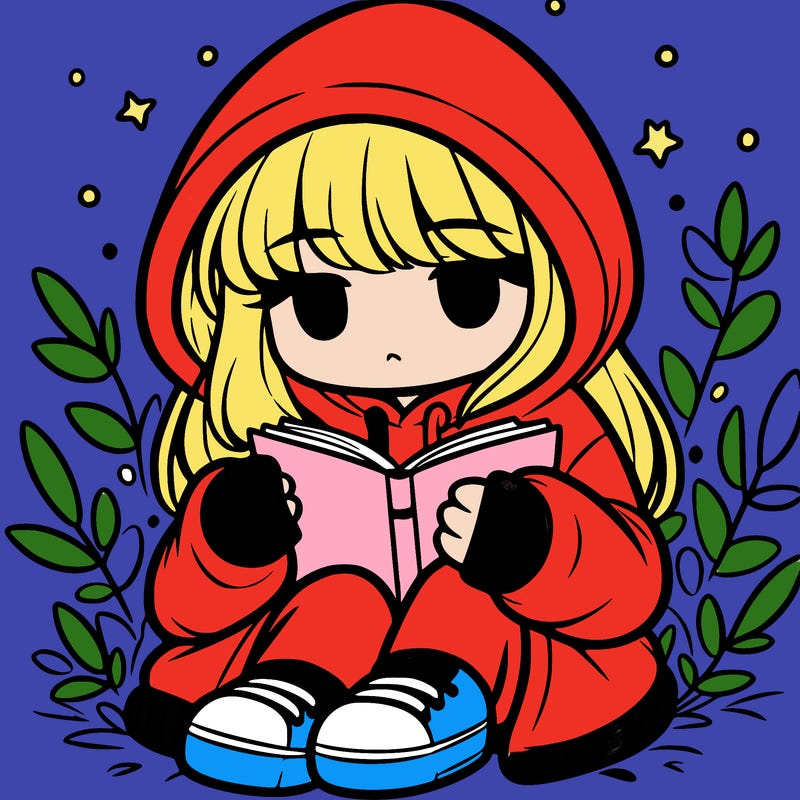 girl in oversized hoodie reading a book