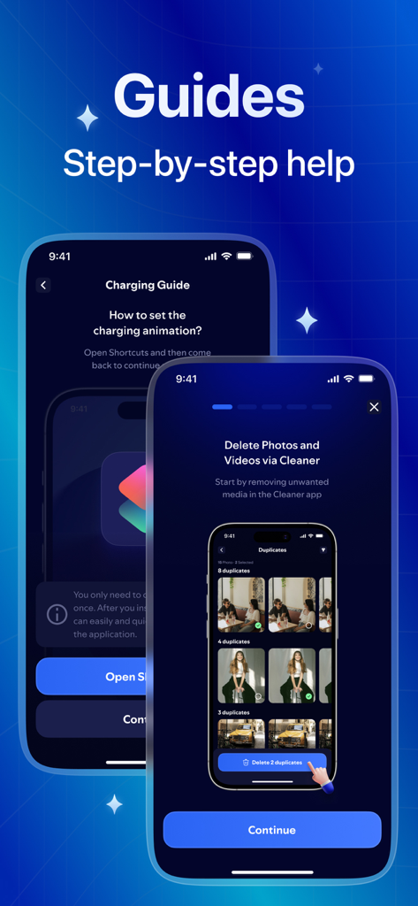 Cleaner Rocket - Step by step guides for Cleaner Rocket app charging animations and photo deletion features