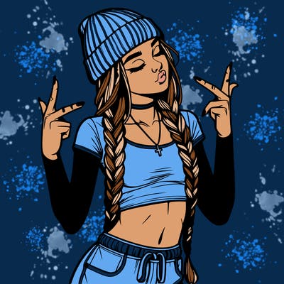 realistic teenage girl with braids and a beanie and crop top doing 🫶🏼