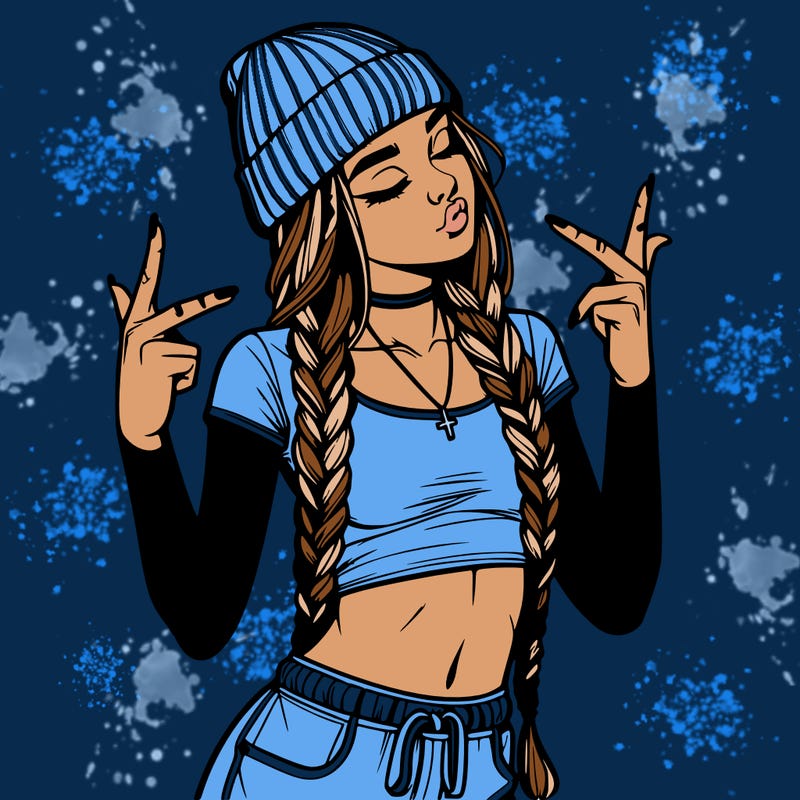 realistic teenage girl with braids and a beanie and crop top doing 🫶🏼