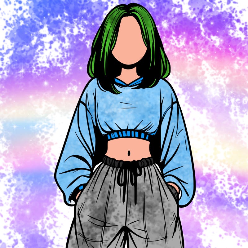 realistic girl faceless with baggy pants and a crop top