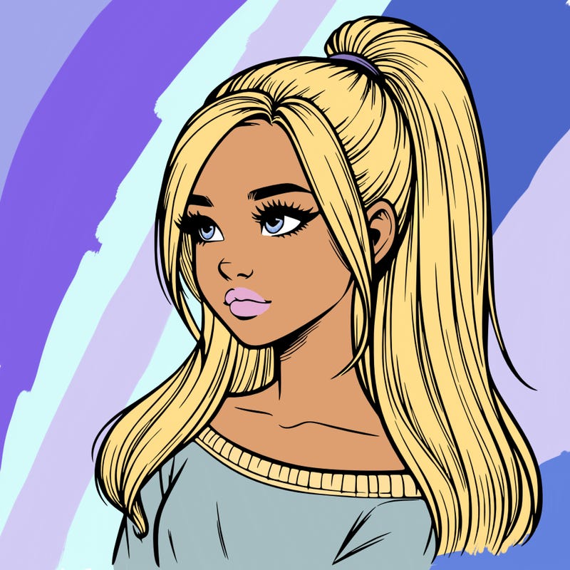 realistic girl with a high ponytail