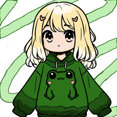 girl wearing frogging sweatshirt