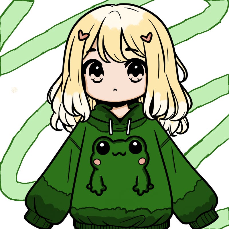 girl wearing frogging sweatshirt