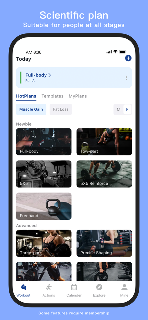 KeepStrong Gym Workout Tracker - KeepStrong App-Oberfläche mit wissenschaftlichen Trainingsplänen für Anfänger und fortgeschrittene Fitnessstudio-Benutzer