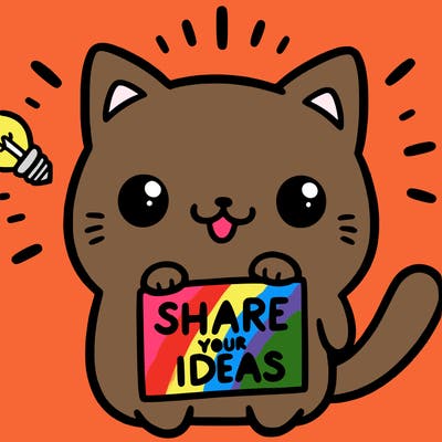 a cute cat saying share your ideas