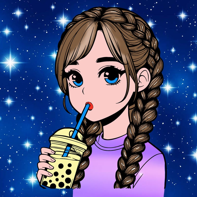realistic girl with braided hair drinking boba