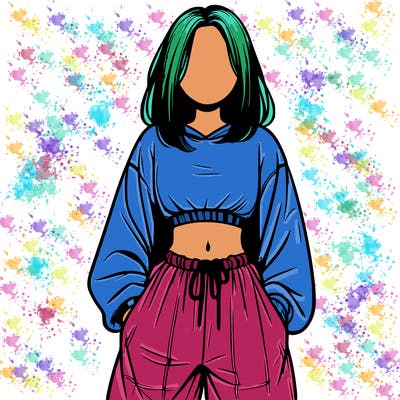 realistic girl faceless with baggy pants and a crop top