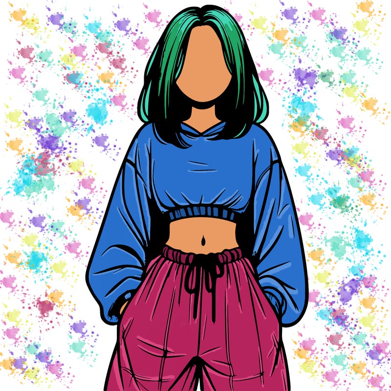 realistic girl faceless with baggy pants and a crop top