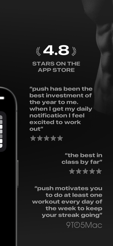 app store ratings and user testimonials for the pushr fitness app