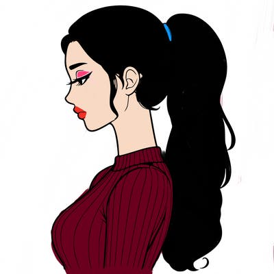 realistic woman with pony tail