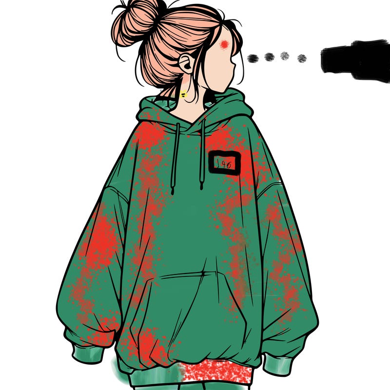 realistic girl with a oversized sweatshirt on and a bun