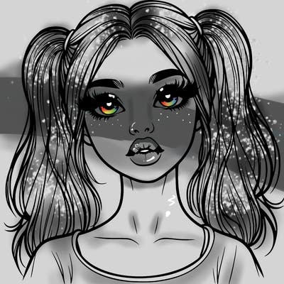 realistic girl with ponytails and lips