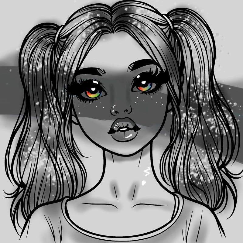 realistic girl with ponytails and lips