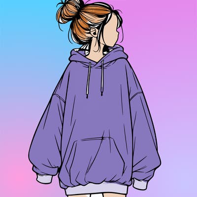 realistic girl with a oversized sweatshirt on and a bun