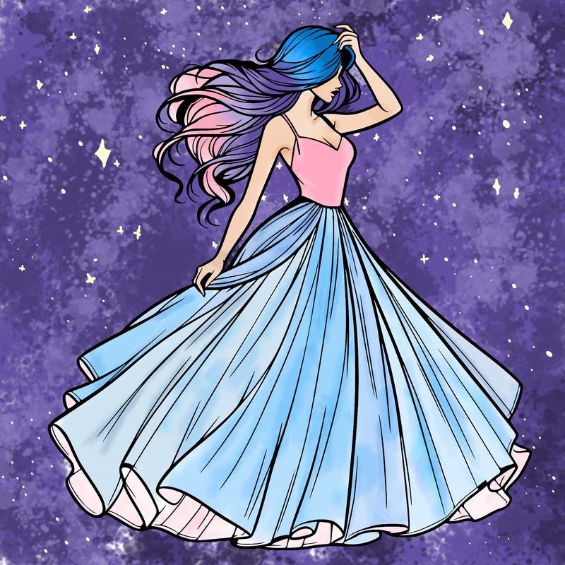 realistic woman with dress flowing in the wind