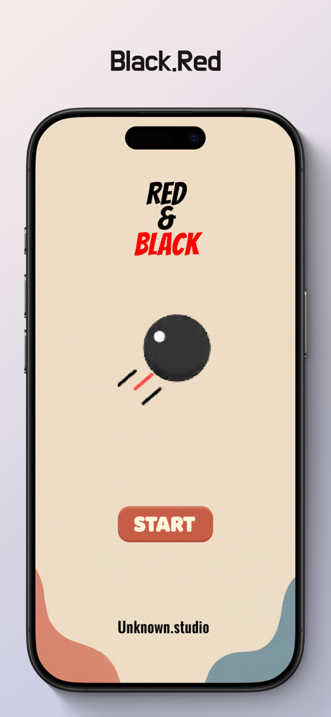Black.Red - Écran de démarrage du jeu mobile minimaliste de réflexes Black.Red sur un iPhone.