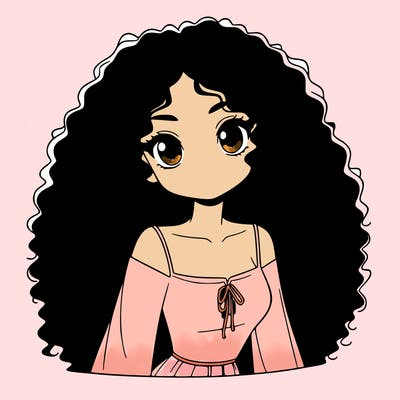a black anime girl with long afro hair
