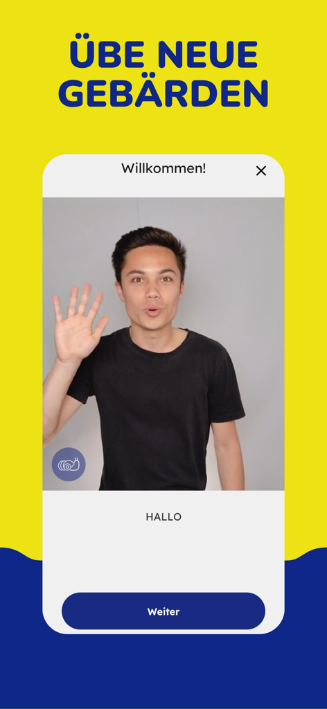 Un tutorial en video de un tutor sordo haciendo la seña de hola en la aplicación anysign