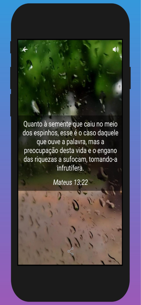 A scripture verse from Matthew 13:22 displayed over a calming background of raindrops on a window.