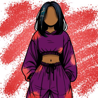 realistic girl faceless with baggy pants and a crop top