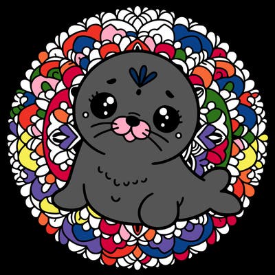 a cute baby seal mandala