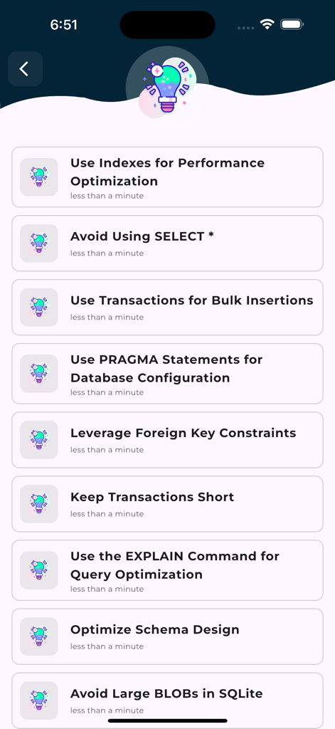 Learn SQLite Database - A list of SQLite database performance optimization tips and best practices in the mobile app interface