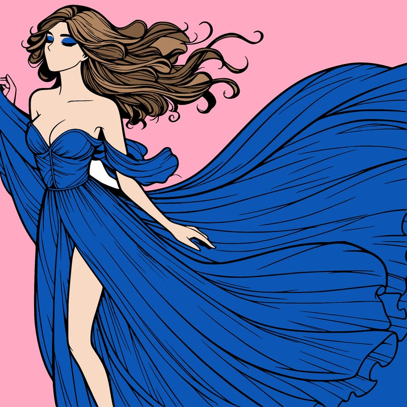realistic woman in dress flowing the the wind