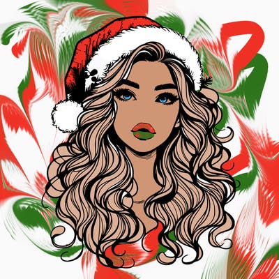 realistic christmas girl with wavy hair and lips