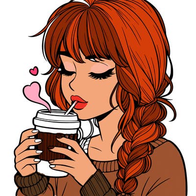 realistic girl drinking coffee