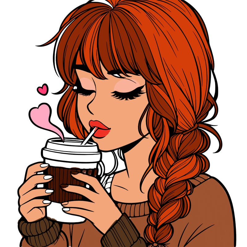 realistic girl drinking coffee