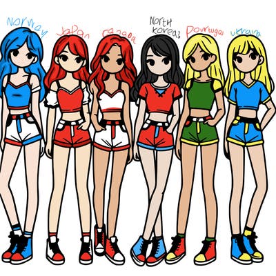 a group of girls wearing crop tops and shorts