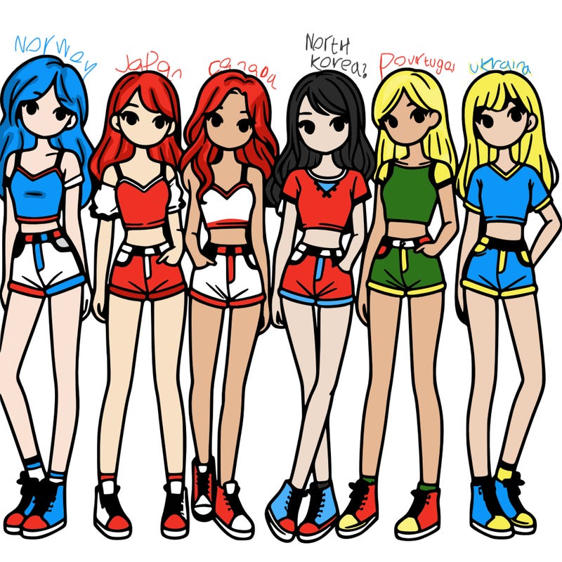 a group of girls wearing crop tops and shorts