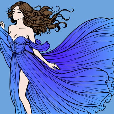 realistic woman in dress flowing the the wind
