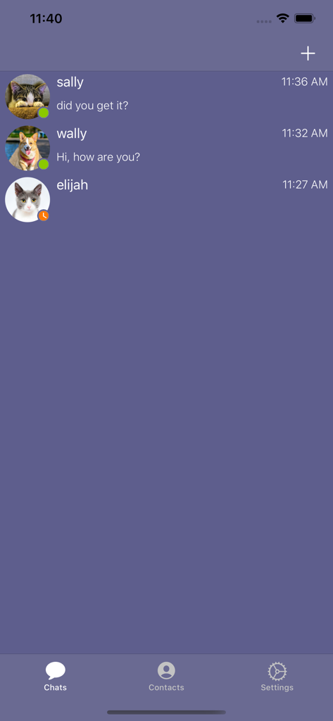 Siskin IM - Main chats screen of Siskin IM showing a list of conversations and contact status indicators.