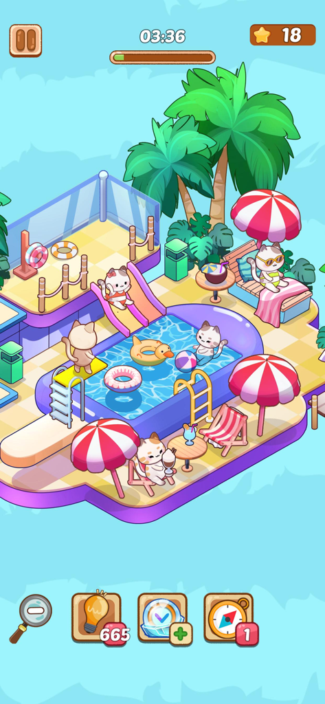 Cat Room Decor - Cute cats relaxing and playing at a decorated pool party in a summer theme