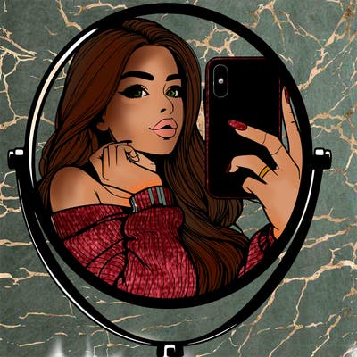 realistic girl taking mirror selfie beautiful