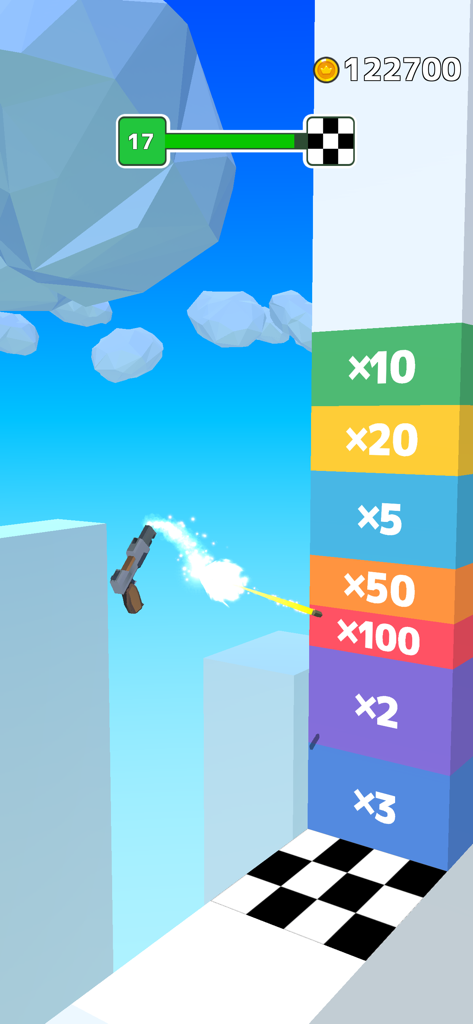 Gun Sprint - Una pistola disparando una bala a una torre multiplicadora de puntuación en Gun Sprint.