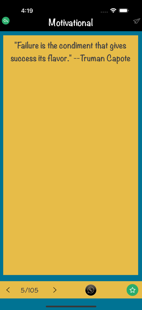 Motivational Quotes Love Quote - Uma citação motivacional de Truman Capote sobre fracasso e sucesso em um fundo amarelo dentro da interface do aplicativo.