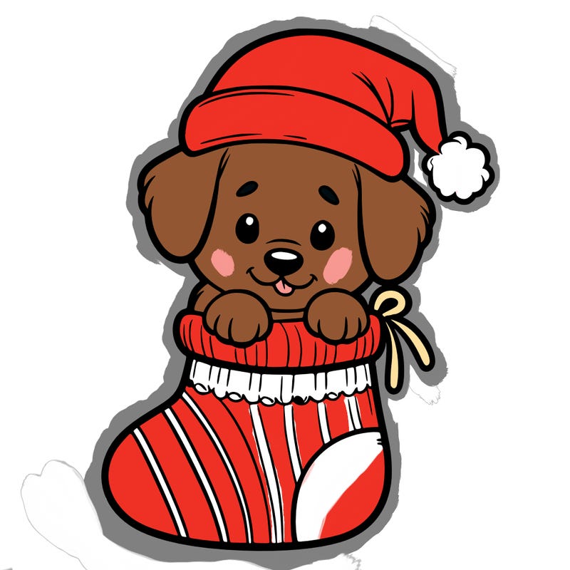 cute puppy wearing santa hat in socking