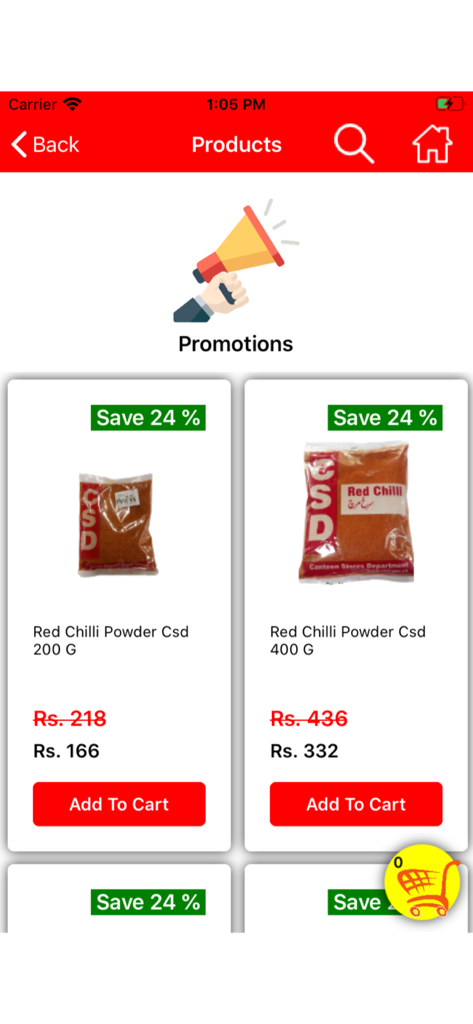 CSD Pakistan app product page showing discounted grocery items and promotional offers