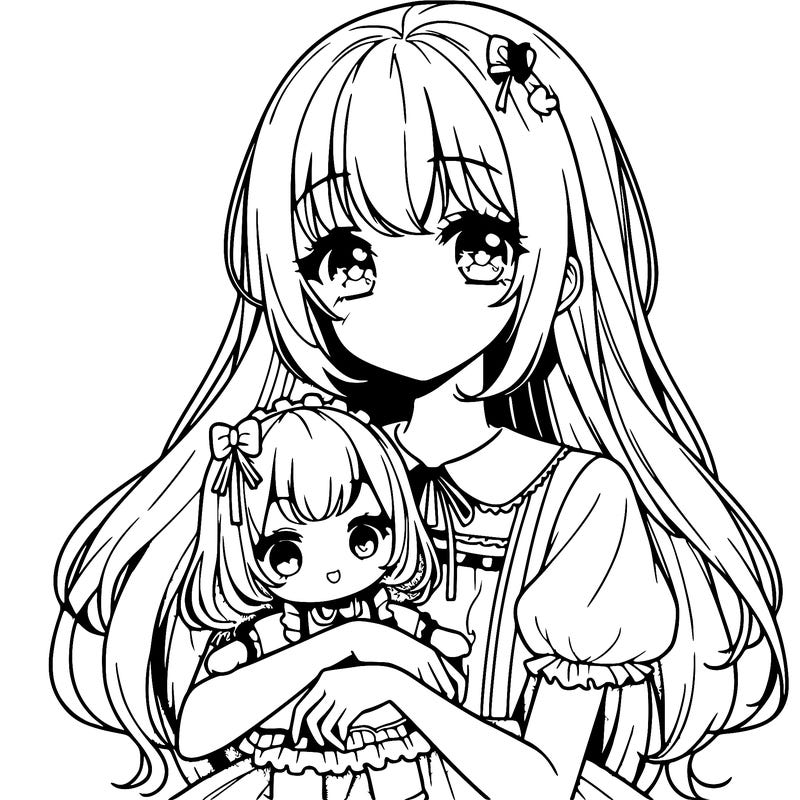 anime girl holding a baby doll